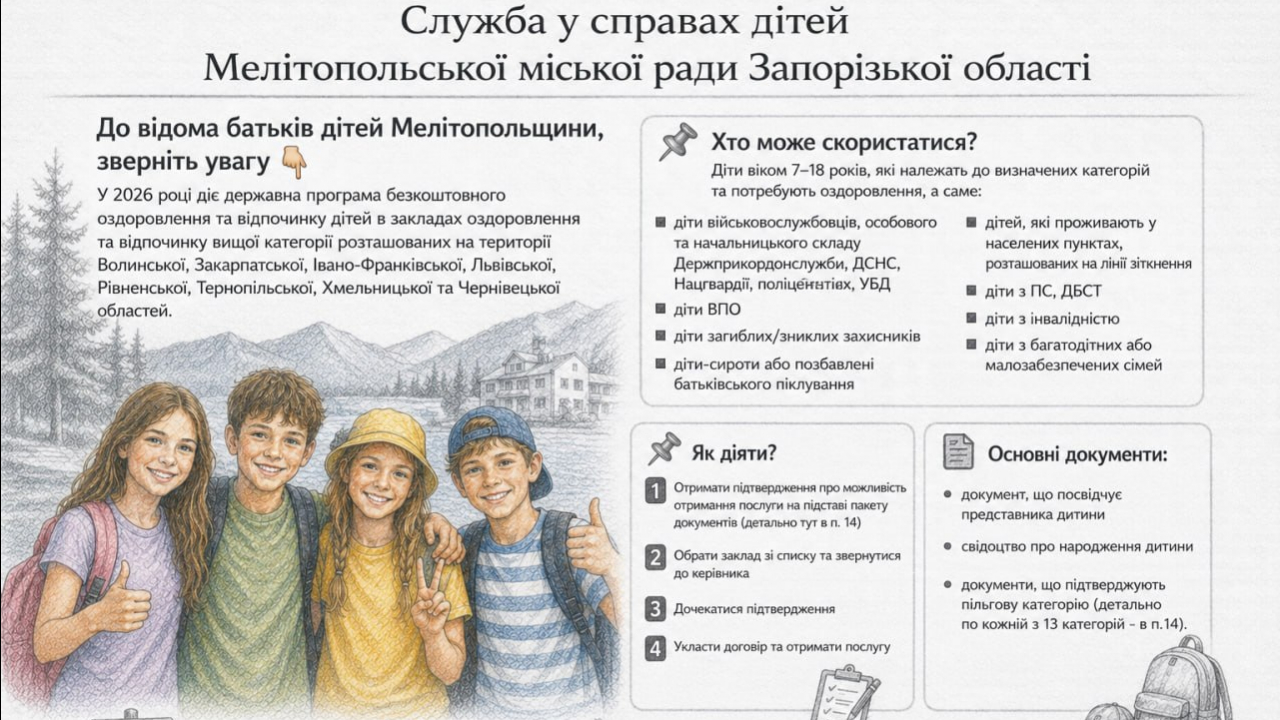 Безкоштовне оздоровлення дітей пільгових категорій у 2026 році: повна інструкція